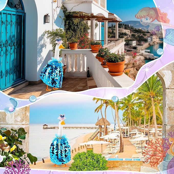 Princess Porch Goose Outfit Halloween Porch Goose Outfit Sparkly Rainbow Sequin Cape for 17" 23" Lawn Garden Yard Geese(Dark Blue)