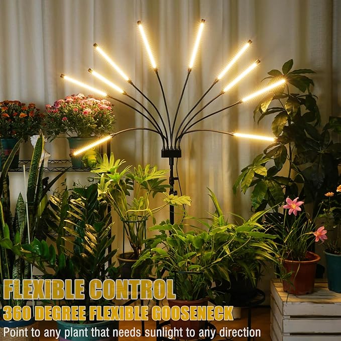 Grow Lights for Indoor Plants 10 Heads 500 LEDs, Full Spectrum Grow Light for Indoor Growing with Tripod Stand, Auto On/Off Timing 4/8/12H, Plant Grow Lights Indoor (Full Spectrum)