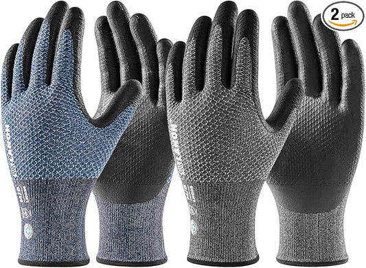 LANON Gardening Gloves for Men Women, 2 Pairs Nitrile Coated Garden Gloves with Grip, Breathable B.COMB AIR Technique, Dusty Olive & Bluebird, Large