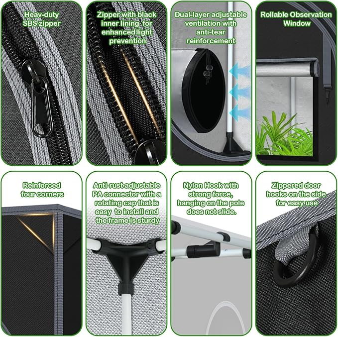 Grow Tent, 120"x60"x78" Hydroponic Mylar Grow Tent Reflective Garden Growing Dark Room with Observation Window, Removable Floor Tray for Indoor Plant Growing 10x5