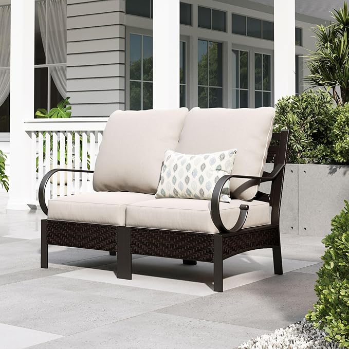 Sophia & William 2 Pieces Patio Furniture Sets, All-Weather Outdoor Sectional Armless Sofa (Beige)