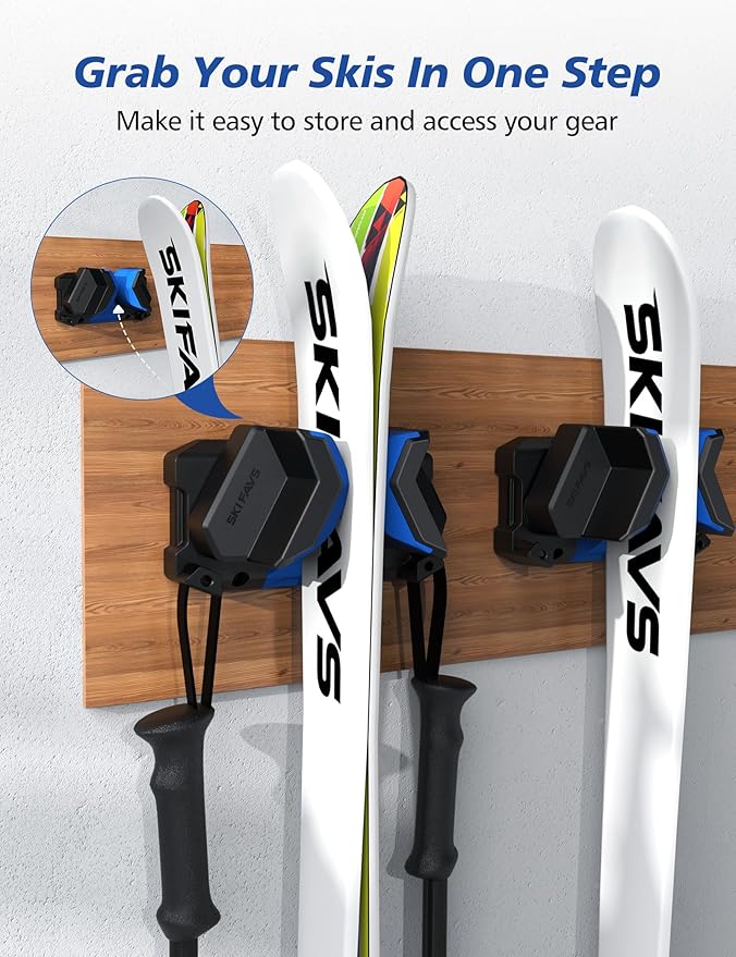 Ski Wall Mount, Ski Snowboard Storage Rack Tool Organizers Wall Mount, Ski Storage Rack for Garage Organizer, Fits Any Ski or Snowboard, Heavy Duty Nonslip Snowboard Wall Storage Rack - Blue