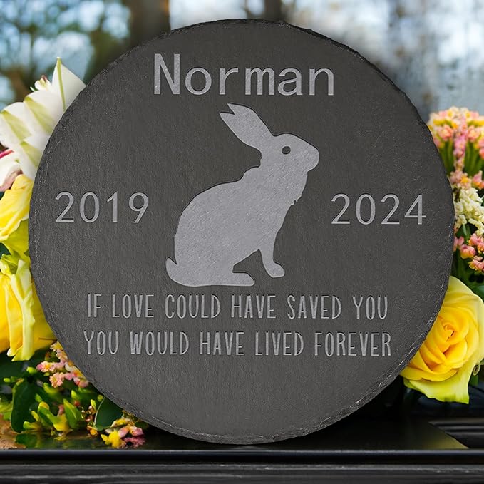 Rabbit Memorial Stone Rabbit Garden Statue - Rabbit Memorial Gifts - Rabbit Tombstone - Rabbit Loss Gift - Loss of Pet Rabbit - Round