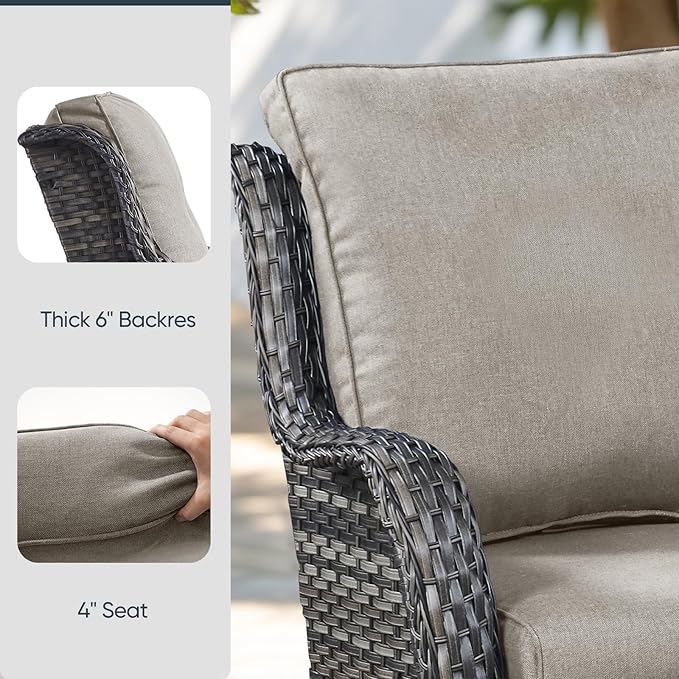 Outdoor Chair Cushions 3 Packs - Outside Durable Thick Replacement Back and Seat Cushion 22x24 with Zipper Cover for Patio Glider Rocking Chairs Loveseat Couch – Beige/Regular