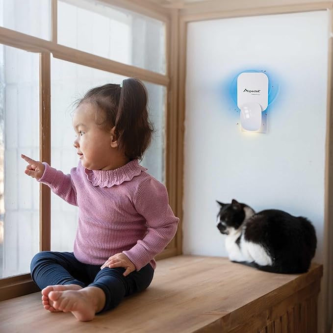 Aspectek Sticky Fly Insect Trap for Indoor, Plug-in Blue Light Bug Control with 12 Packs of Sticky Glue Pads, Night Light UV Attractant Catcher for Home,White (2 Pack)