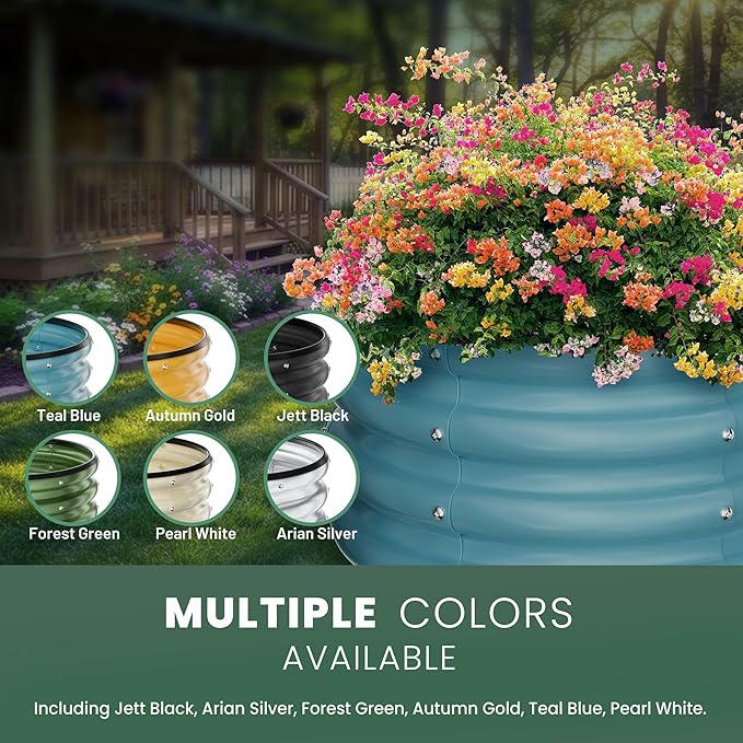 Round Galvanized Raised Garden Bed Kit, 2 Pcs 2 x 2 x 1ft Teal Blue Galvanized Garden Boxes, Outdoor for Vegetables