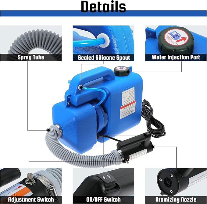 8L (2 Gallon) Electric ULV Fogger Machine, Portable Fogger Sprayer Machine Electric Atomizer Ultra Low Volume Sprayer for Home Indoor and Outdoor Cleaning Spraying Use