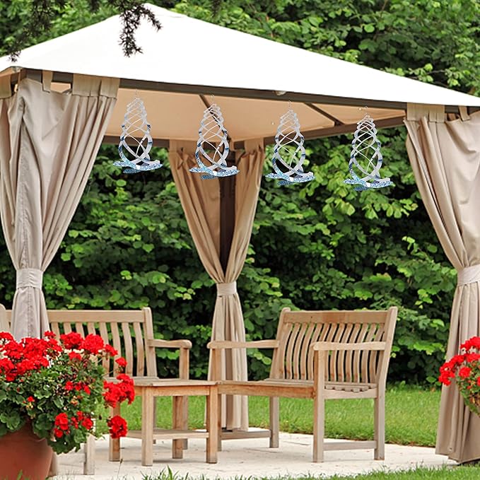 Hausse 6 Pack Bird Repellent Spiral Reflectors Silver Mylar Spinner, Hanging Reflective Bird Deterrent Device, Garden Decorative Scare Birds Away, Like Woodpeckers, Pigeons and Geese