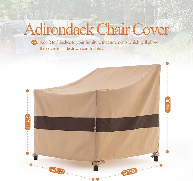 Patio Chair Covers - Heavy Duty Waterproof Outdoor Furniture Covers for Chairs, Adirondack & Tolix Styles, Beige & Coffee, 34" W x 36" D x 36" H, 2 Pack