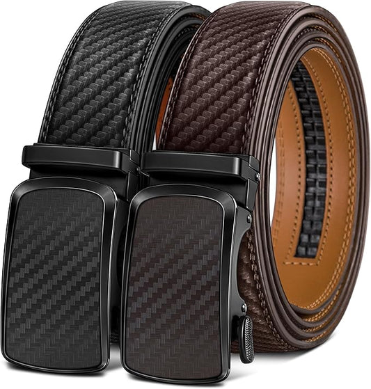 BULLIANT Men's Ratchet Belt 2 Pack-Click Leather Belt Adjustable for Men Gift 1 3/8-Cut for Perfect Fit