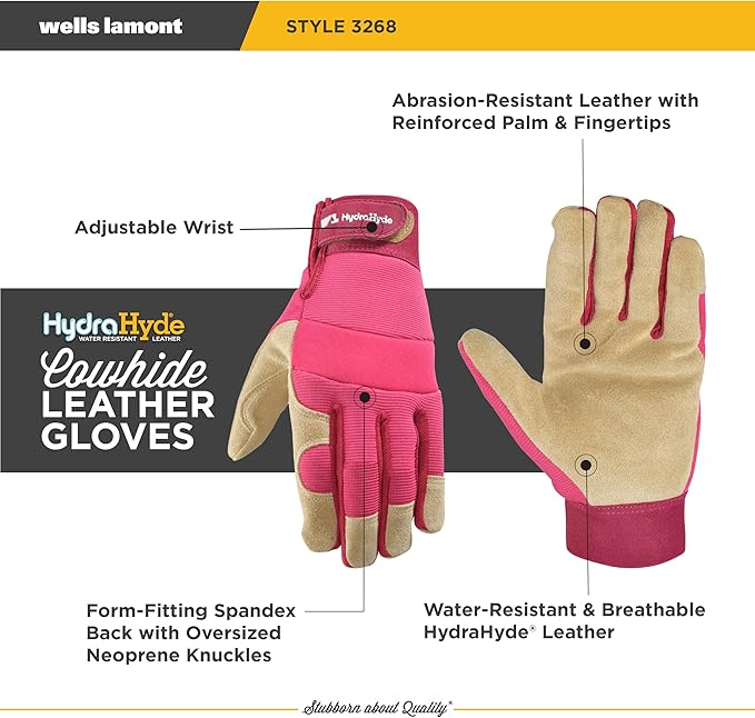 Wells Lamont Women’s HydraHyde Split Leather Hybrid Pink Gloves, Small (3268S)
