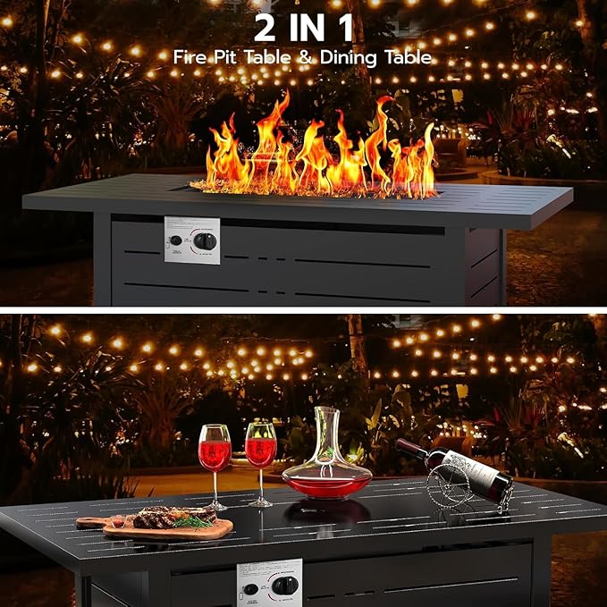 ZAFRO 43 Inch Propane Fire Pit Table for Outside,50,000 BTU Gas Fire Pit Table with Removable Lid,Rain Cover, Rectangle Gas Firepit Table for Garden/Patio