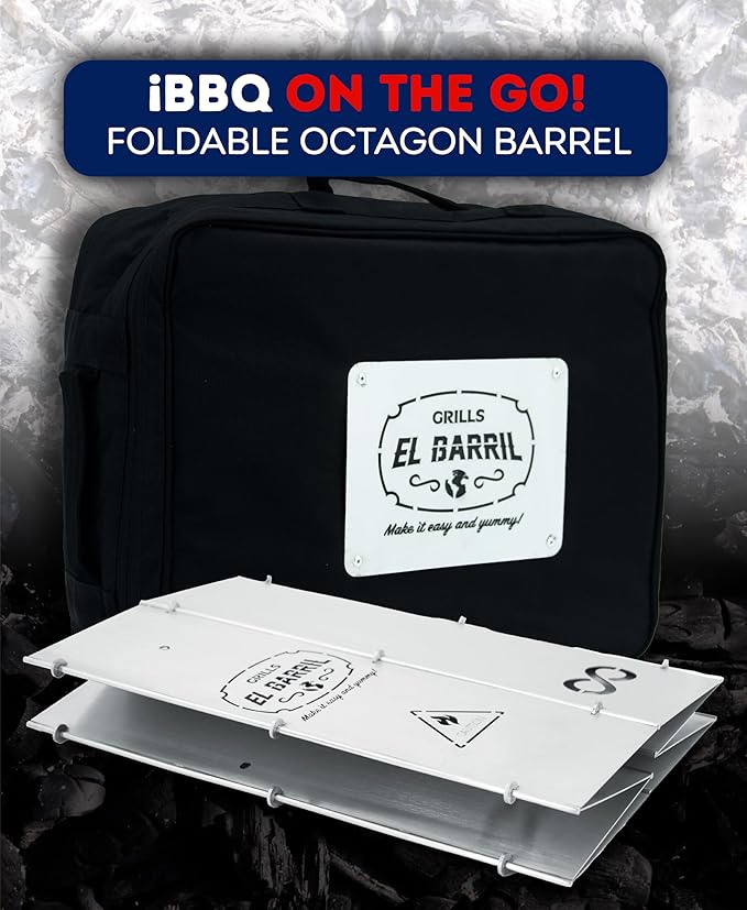 EL BARRIL 15lbs Stainless Steel Foldable Charcoal Smoker & Grill Barrel – Portable Outdoor Smokers with Grilling Accessories & Carry Bag