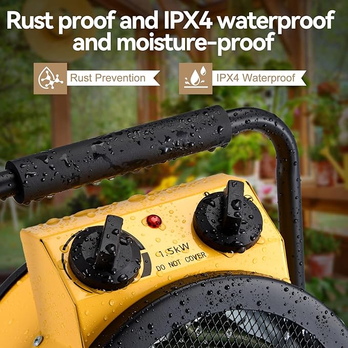 Greenhouse Heater with Digital Thermostat, 1500W Electric Outdoor Heaters for Patio, Fast Heating, Overheat Protection, Dustproof Design for Grow Tent, Green House, Flower Room, YE