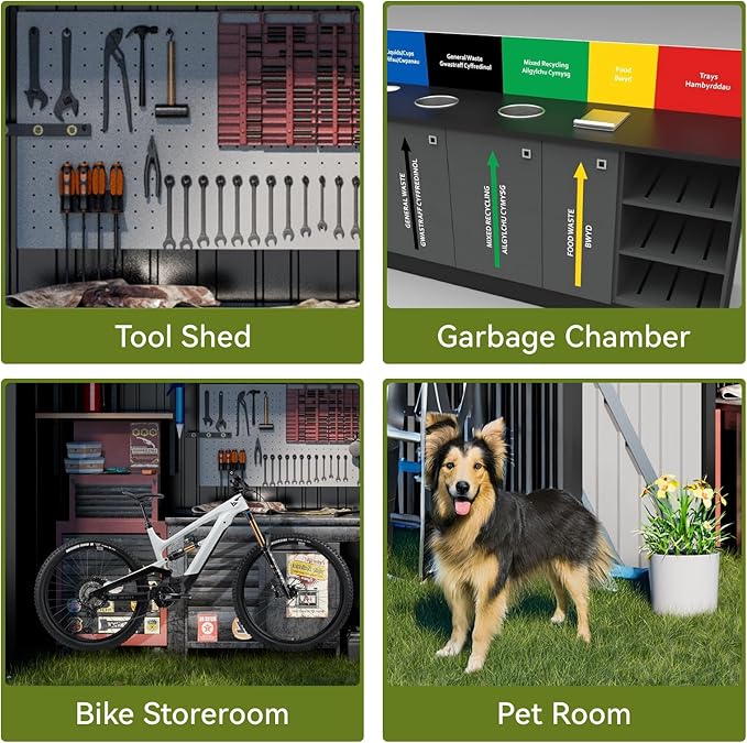 COMHOMA Shed Outdoor Storage Shed Metal,Lockable Doors Tool Sheds with Sloping Roof,Steel Garden Shed with Air Vent for Backyard,Patio,Lawn,Poolside (Grey, 8'*4')