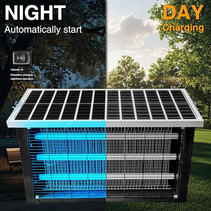 Solar Bug Zapper Outdoor for 2000 sq.ft, Portable Mosquito Zapper with 13 FT Extension Cord, Rechargeable Electric Fly Zapper with High Powered for Patio Garden Backyard RV Camping Pond Pest Control