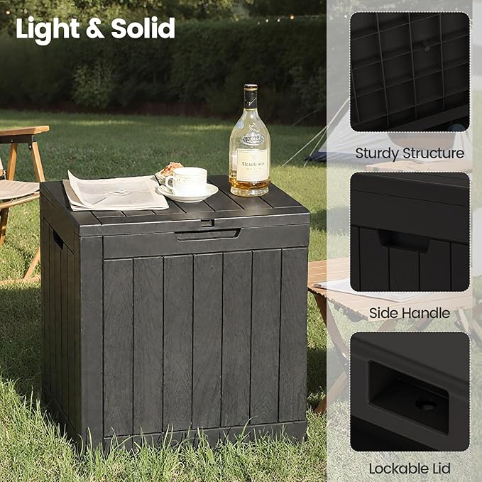 31 Gallon Outdoor Storage Box - Waterproof Resin Deck Box for Indoor & Outdoor Use, Lockable & UV Resistant Storage Bin for Package Delivery, Patio Cushions, Gardening Tools - Black