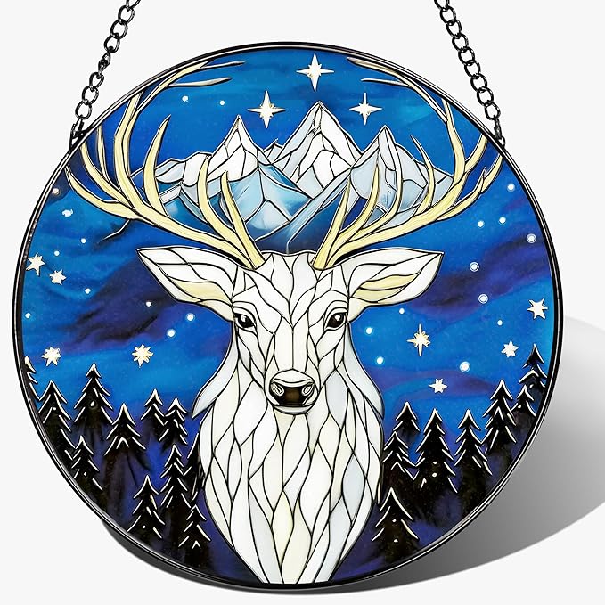 Stained Glass Window Hanging, Pauyadu 8 Inch Night Court Stained Glass Suncatcher, Sun Catchers Indoor Window, Home Decor for Windows, Nature Lover Gifts, Gifts for Women, Mom, Friend, Lover