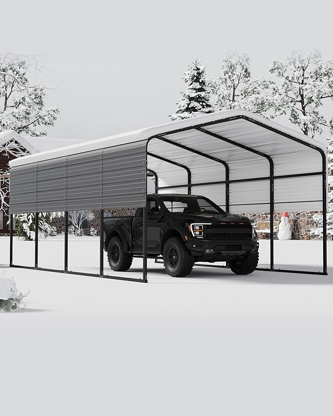 13' X 20' X 8.5' Heavy Duty Metal Carport with Galvanized Roof, Weatherproof Car Garage Shelter, All-Weather Permanent Cover for Cars/Trucks/Boats/Tractors