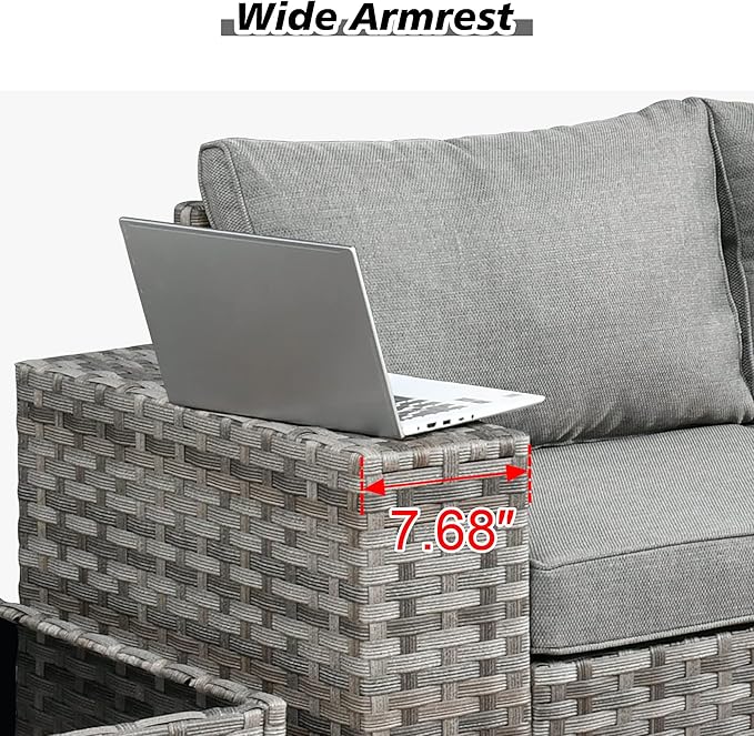 HOOOWOOO 13 Piece Modular Patio Outdoor Sectional Furniture Set with Gas Propane Fire Pit Table,Wicker Conversation Sofa Set,Out Door Couch Set with Wide Arm Outside(Dark Grey)