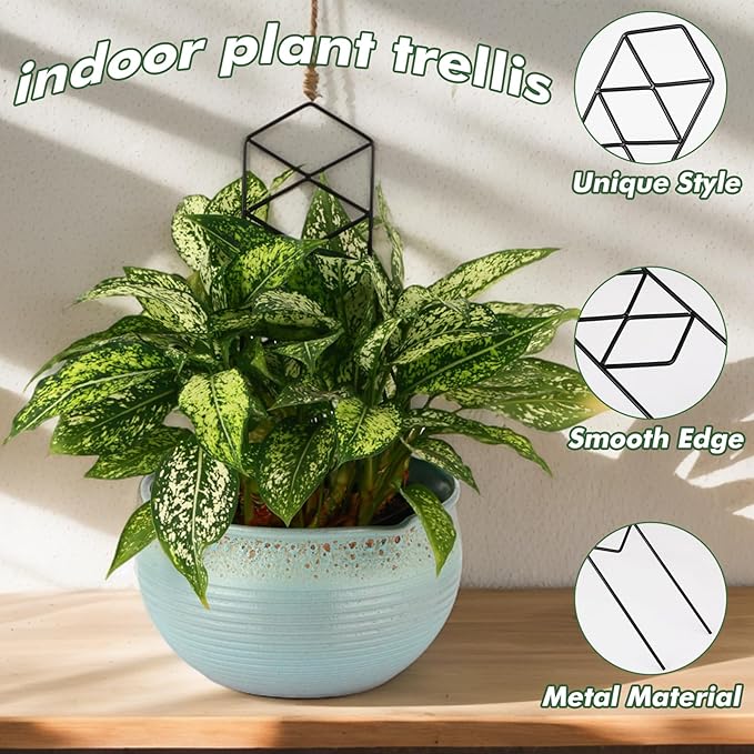 Stackable Metal Trellis for Potted Plants, 4 Packs 17 Inch Small Garden Trellis for Climbing Plants Indoor, Pothos Plant Climber Support Indoor Plant Support Stakes, Black