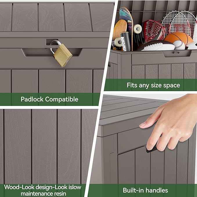 KAMABOKO 32 Gallon Outdoor Storage Box 2 Pack All-Weather Deck Box for Patio Furniture, Package Deliveries, Garden Tools, Pool Supplies & Cushions, Grey