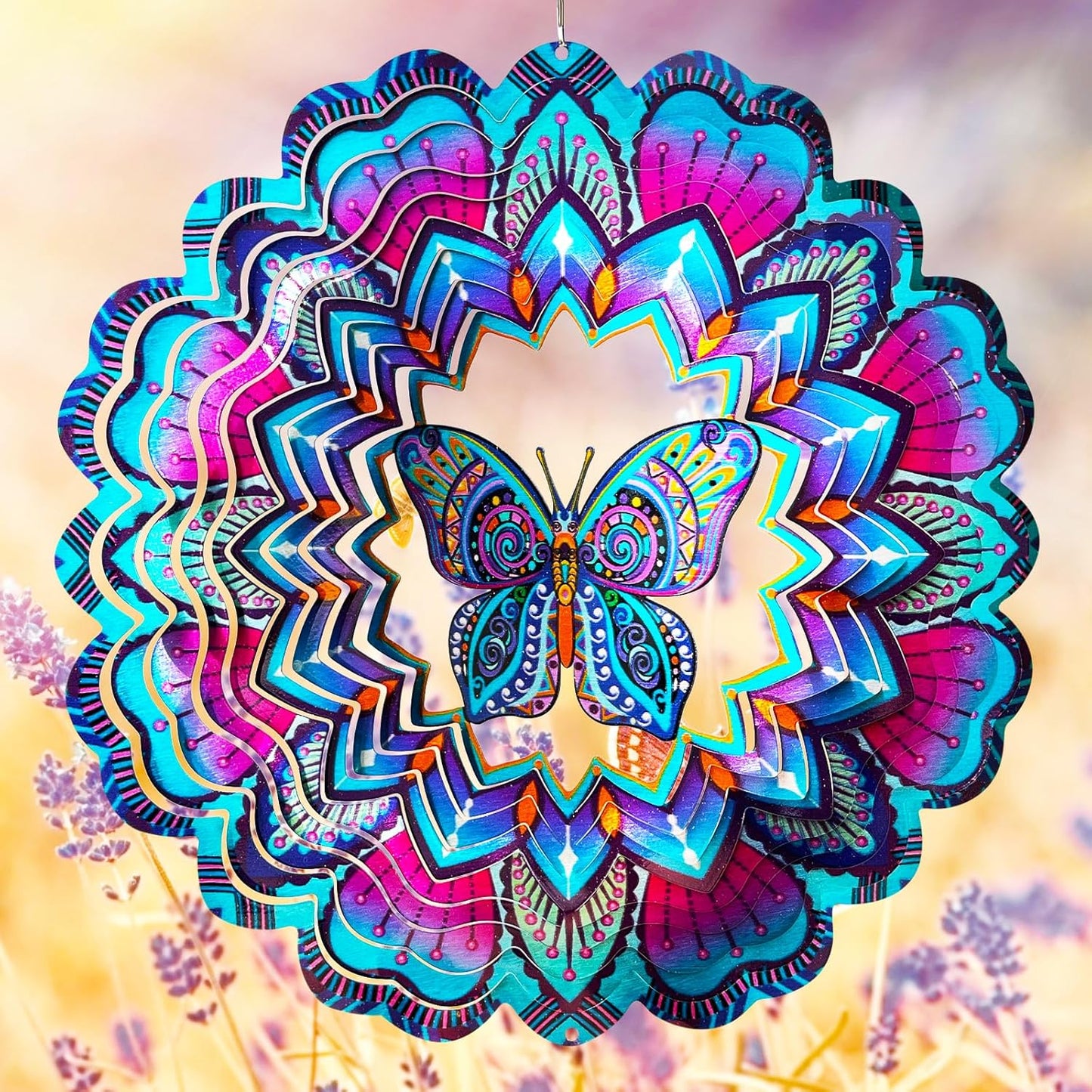 FONMY Wind Spinner Butterfly 12 inch 3D Stainless Steel Wind Sculpture Worth Gift Christmas Decor. Laser Cut Metal Art Geometric Pattern - Hanging Mandala Wind Spinners, Kinetic Yard Art Decorations