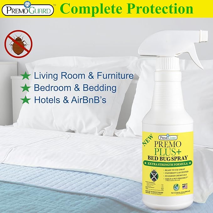 Premo Plus+ Bed Bug Spray Extra Strength – 32 oz – Fast Acting Bed Bug Treatment & Killer – Stain & Scent Free – Child & Pet Safe – Powerful New Stronger Formula – Natural with No Harmful Chemicals