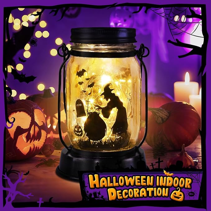 Halloween Decorations Gifts for Women/Men Halloween Witch Solar Lanterns Witch Decorations Outdoor Lights Solar Garden for Yard, Patio,Backyard,Porch Torches Lights