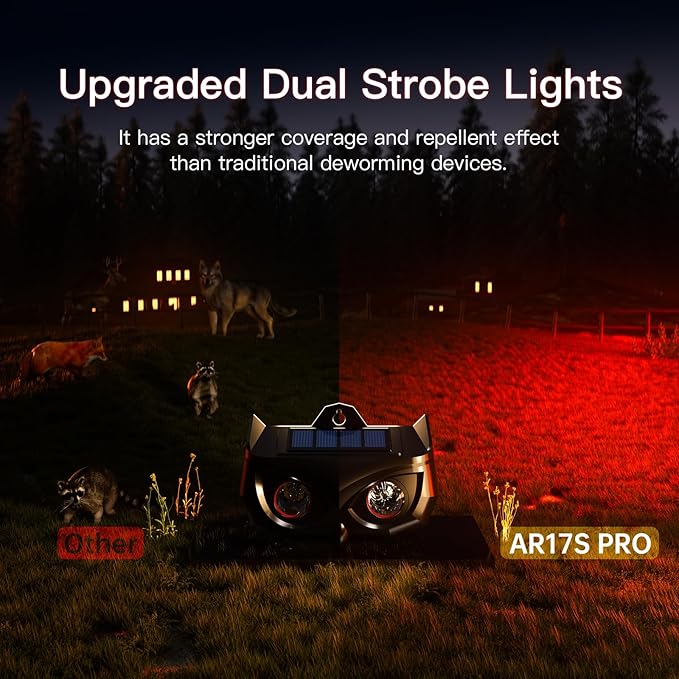 Solar Animal Repeller-Nocturnal Coyote Deterrent with Upgraded Frequency Flashing Lights-Waterproof Deer Repellent Device for Raccoon Fox Skunk-Predator Lights for Chicken Coop Farm Yard Garden (1)