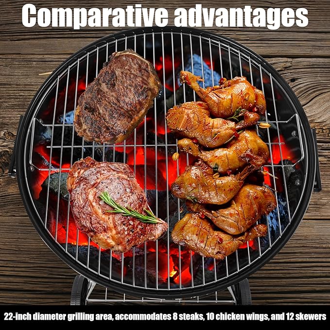 Ayiusedeza charcoal grill, kettle charcoal grill, 22.5-inch black 7-piece set, perfect for outdoor cooking in yards, hiking, and camping (227 piece set)