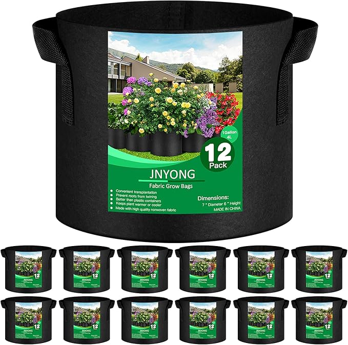 12-Pack 1 Gallon Thickened Non-Woven Grow Bags, Aeration Fabric Pots with Handles