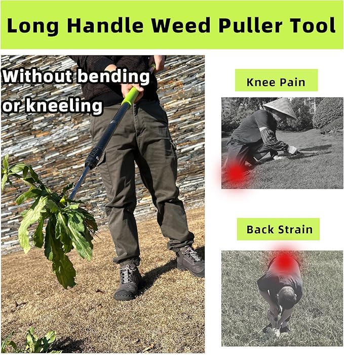 Weed Puller Tool, 48" Long Handle Weeder Puller Tool with Soft Foam Grip, Upgrade V-Shaped Forks Weed Remover Tool for Easy Weed Removal & Deeper Root Digging Gardening Hand Tools