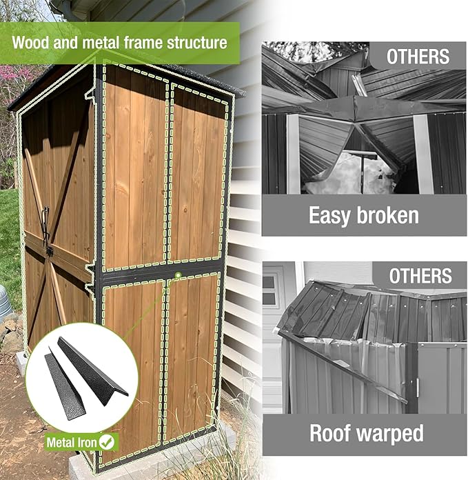 Outdoor Storage Shed with Metal Frame,Large Wooden Tool Cabinet with Adjustable Shelfs, House Garden Shed for Backyard Garden Patio Lawn