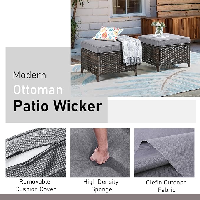 Wicker Outdoor Conversation Set-6 Pieces Outdoor Wicker High Back Couch with Swivel Rocker Chairs Patio Furniture for Deck Poolside Backyard-Brown/Grey