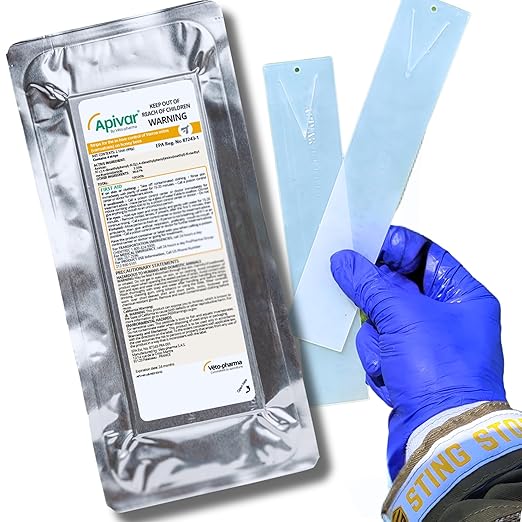 Apivar Strips Varroa Mite Treatment for Honey Bees with Easy Rip Strips - 97-99% Effective Against Mites (4 Pack)
