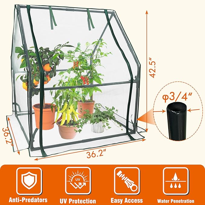 Gardzen Mini Greenhouse with Mesh Cover, Portable Outdoor Greenhouse, Enhanced Ventilation, Ideal for Spring, Summer & Fall 36.2"(L) x36.2(W) x42.5(H)
