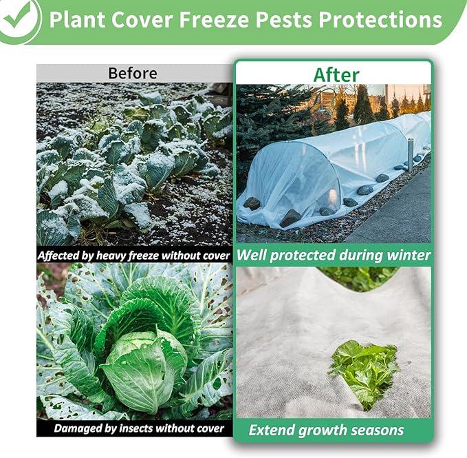 SPORTYOUTH Plant Covers Freeze Protection 10 x 50 FT 1.2 oz/yd² Frost Cloth Blankets Large Thicker Garden Floating Row Cover Fabric for Outdoor Plants Winter Cold Fruits Pests Protection, White