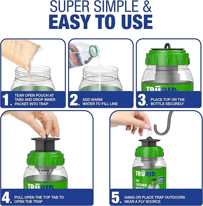 Fly Traps Outdoor- Reusable Hanging Fly Trap- (3-Pack) Add Water to Catch House & Horse Flies in Garden, Backyard & Barn, Natural and Non-Toxic