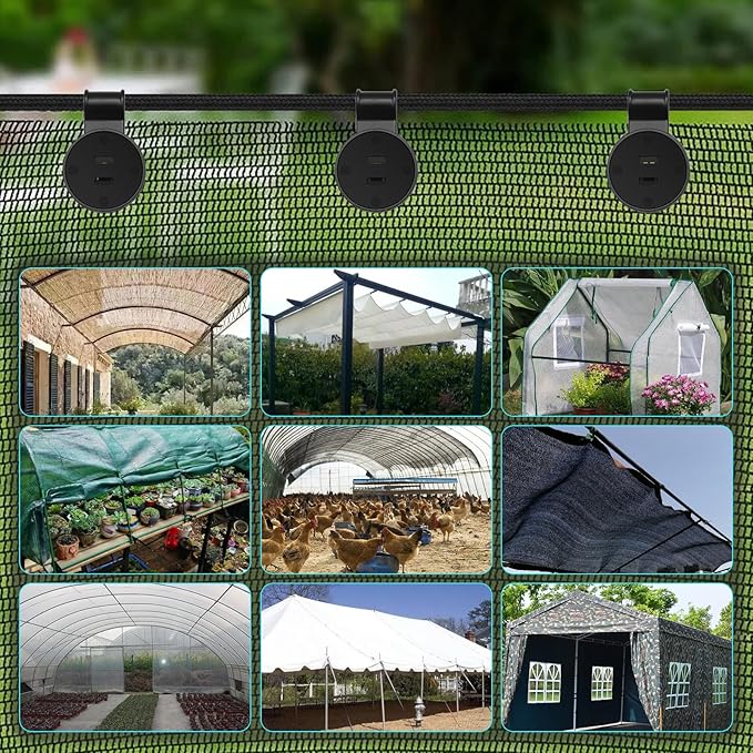 50PCS Shade Cloth Plastic Clips Heavy Duty Lock Grips with Rope, Round Plastic Black Clips Sunshade Net Fixing Clip, Shade Fabric Clips for Bird Netting, Garden Netting (50PCS+Nylon Rope)