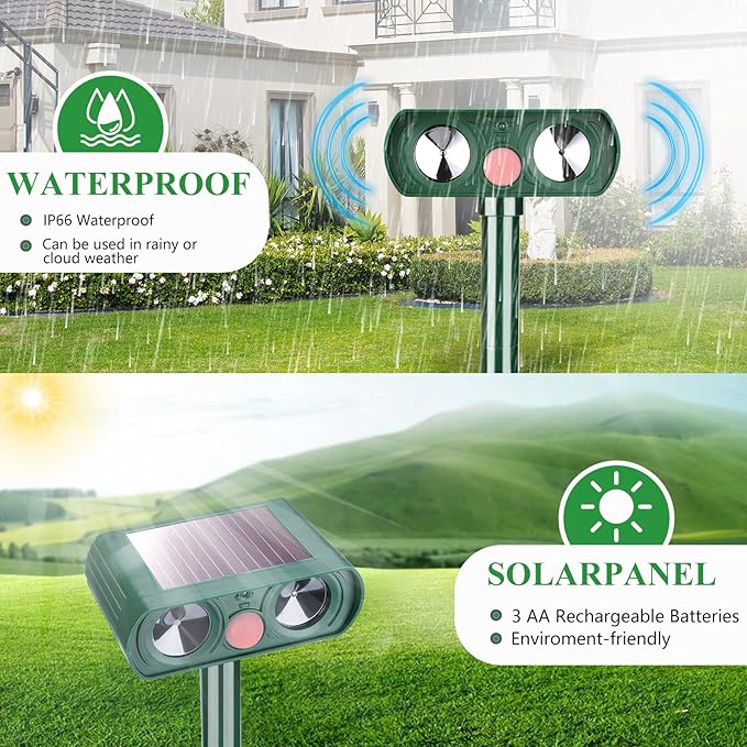 4 Pack Ultrasonic Animal Repellent Deer Repellent Devices Cat Repellent Outdoor Solar Animal Deer Deterrent Motion Activated Raccoon Repellent Dog Rabbit Squirrel for Garden Yard