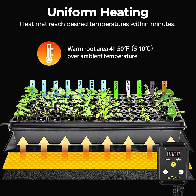 BN-LINK Seedling Heat Mat with Thermostat Controller Combo Set, 10" x 20.75" Plant Heating Mat for Seed Starting with Temperature Control for Indoor Growing, Plants Germination