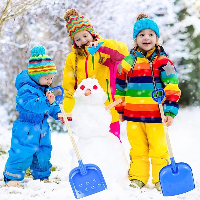 1PCS Kids Snow Shovel, 22"-32" H Detachable Wooden Childs Snow Shovel with Plastic D-Grip Handle and Scoop Winter Children Shovel Blue Toddler Shovels Outdoor Play Snow Gift for Boy Girl Snow Removal