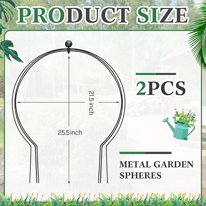 2 Pcs Black Large Metal Trellis 27" x 23" Metal Garden Spheres for Climbing Plants Vine Stem Outdoor Indoor Plant Trellis for Potted Plants Flowers Decorative Support Holder