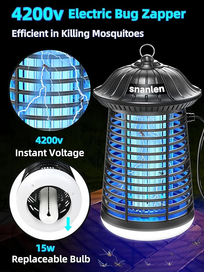 Bug Zapper Outdoor Indoor, 4200V Electric Mosquito Zapper Outdoor with LED Light, Electric Fly Zapper, Fly Traps, ABS Plastic, Plug in Mosquito Killer for Patio, Yard, Garden, Home