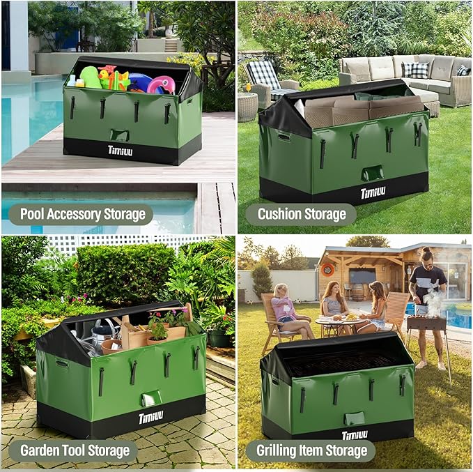 XXL 310 Gallon Extra Large Deck Box, Waterproof Outdoor Storage Box with Taller Side Panels for Patio Furniture Cushions, Pools and Garden Tools Green & Black