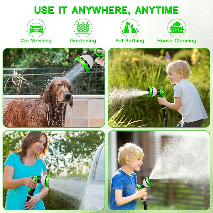 Garden Hose 25 FT, NON-EXPANDABLE Heavy-Duty Flexible & Lightweight Water Hose with 10-Function Nozzle, No-Kink Design, Leak-Proof Super Fabric, Solid Fittings for Lawn, Car, RV, Outdoor