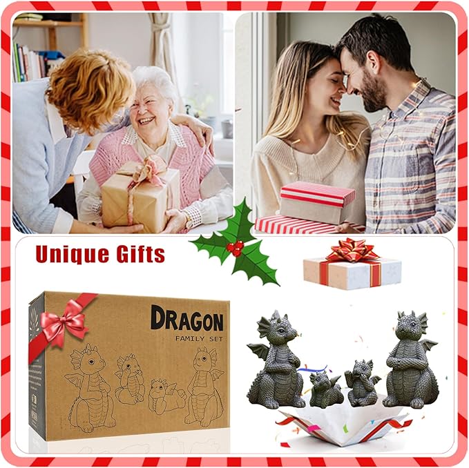 Nacome Dragon Statues for Fairy Garden Accessories: Outdoor Set of 4 Table Sculptures for Clearance Outside Lawn Ornaments Porch Patio Balcony Yard – Gifts for Mom Grandma