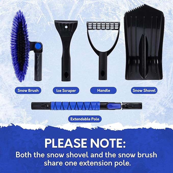 TONDA Snow Brush and Ice Scraper for Car Windshield, 180° Rotating Brush with Squeegee, Extendable Handle with Foam Grip, Snow Shovel for Cars, Trucks & SUVs, Blue