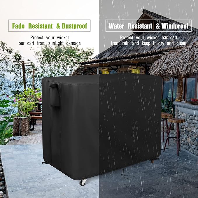 Outdoor Bar Cart Cover for Outdoor Rolling Wicker Bar Table Set 44"x19"x36", Waterproof Dustcover for Outside Serving Cart, Heavy Duty Out door Beverage Cooler Covers